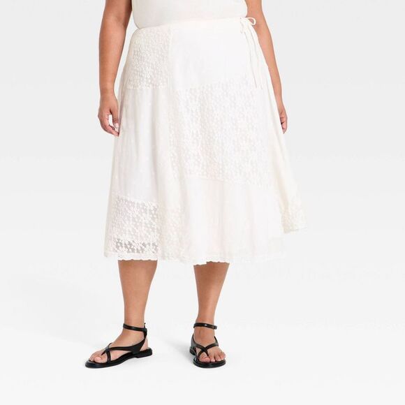 Universal Thread Pants - Universal Thread - Women's Eyelet Midi Asymmetrical Skirt - Universal Cream
